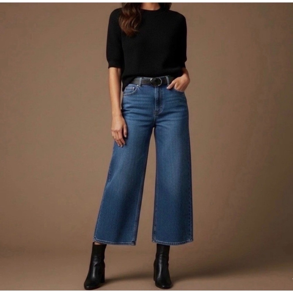 Sezane Le Crop jeans wide leg fr 46 high rise denim classic boho preppy casual